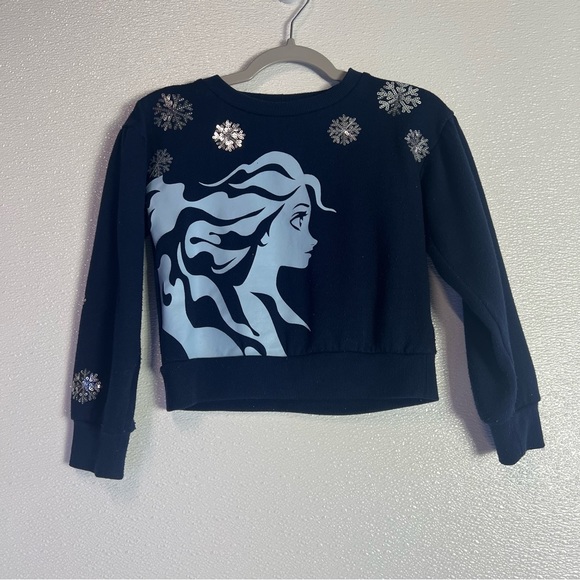 Disney Frozen II Elsa navy blue silver sequin snowflake sweatshirt  Size XS (4/5 - Picture 3 of 17